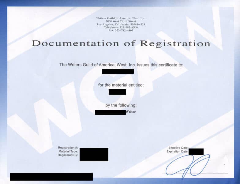 Registering a screenplay with the WGA doesn’t take the place of a U.S. copyright registration